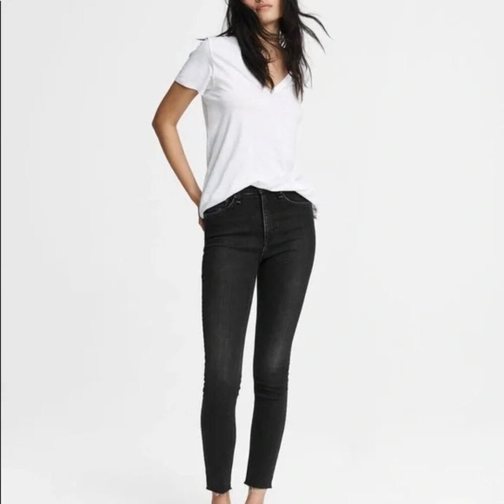 Rag& Bone Women's Black Raw Hem Five-Pocket Ankle Skinny Jeans Size 24